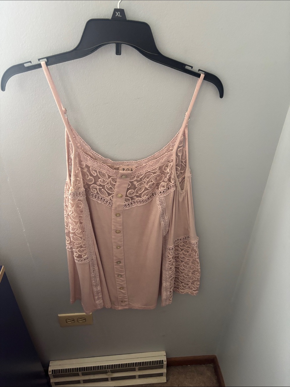 POL Blush Lace-Trim Faux Button-Front Camisole with Lace Details